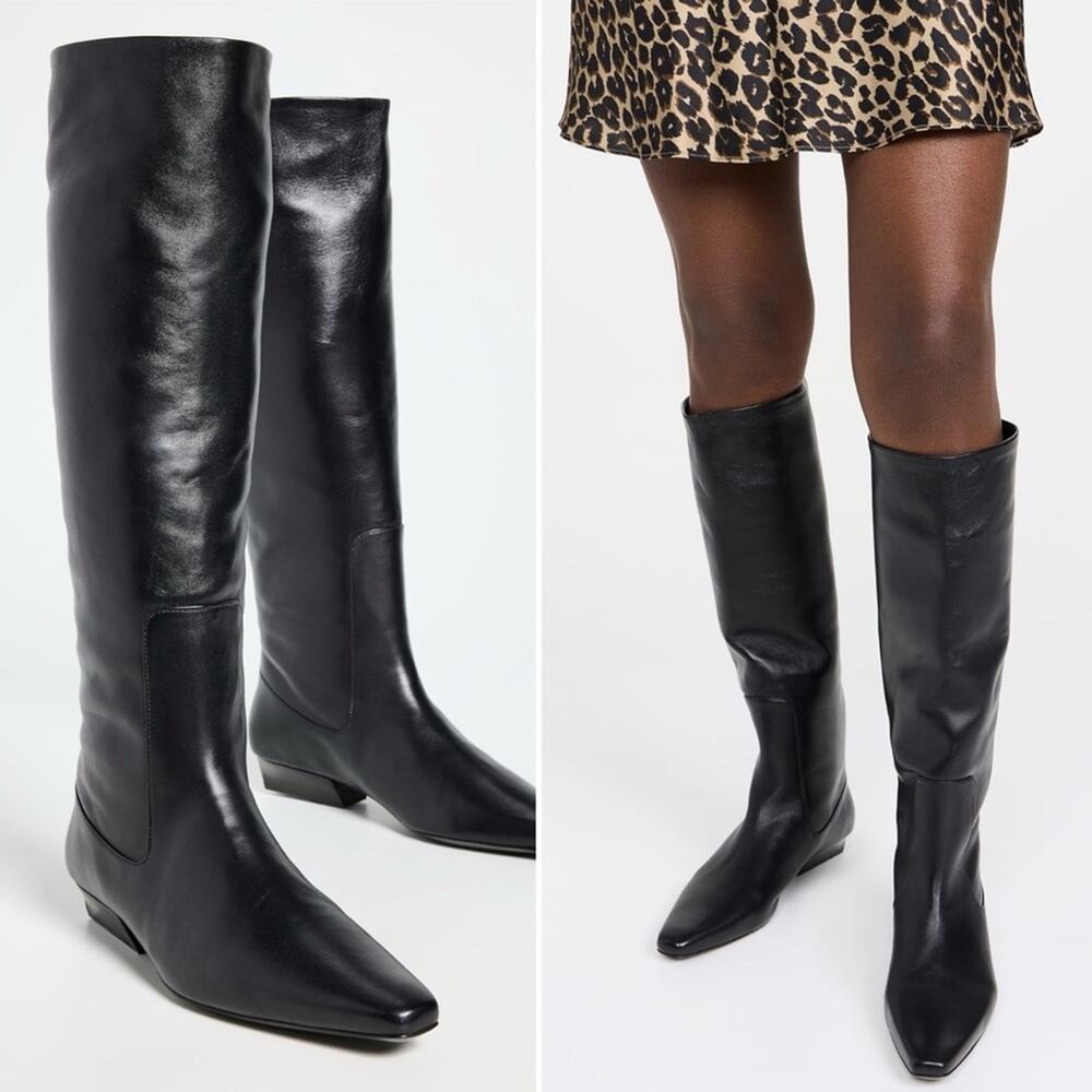NEW Staud Wally Boot Flat Black Leather Size 37